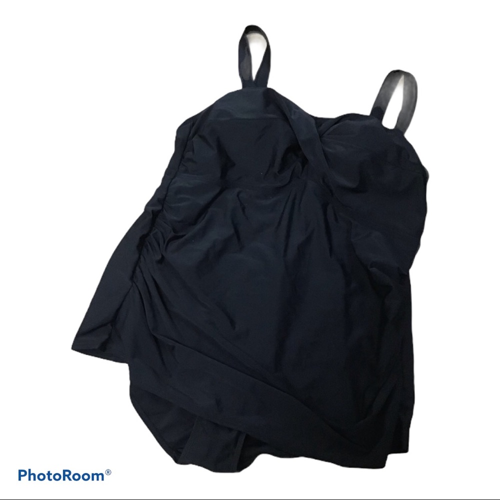 Merona Black One Piece Ruched‎ Skirted Swimsuit 20W